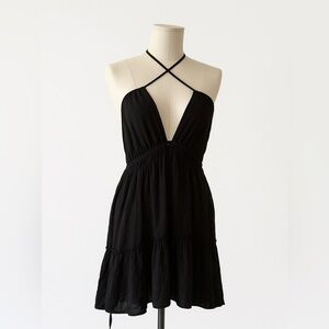 NWT Day Moon Summer Black Halter Ruffle Mini Backless Dress Size Medium